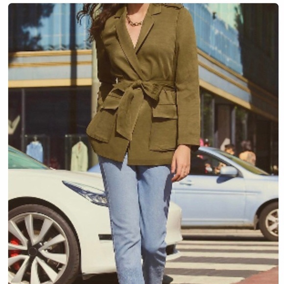 NWOT Express beautiful belted olive colored jacket - Picture 1 of 11